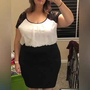 Plus-size Torrid Black and White Lace Sleeve Dress